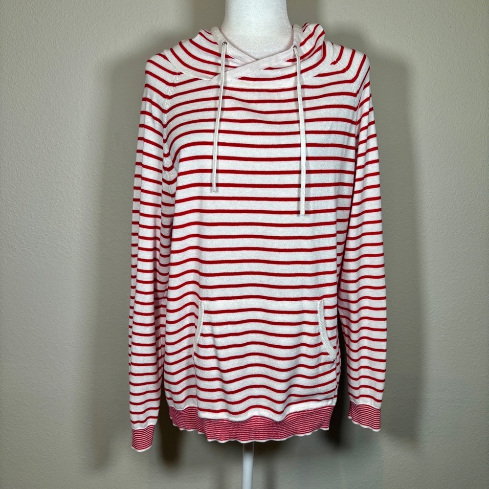AMOUR VERT Kaitlyn Red and White Striped Cowl Neck Sweater Size Large
